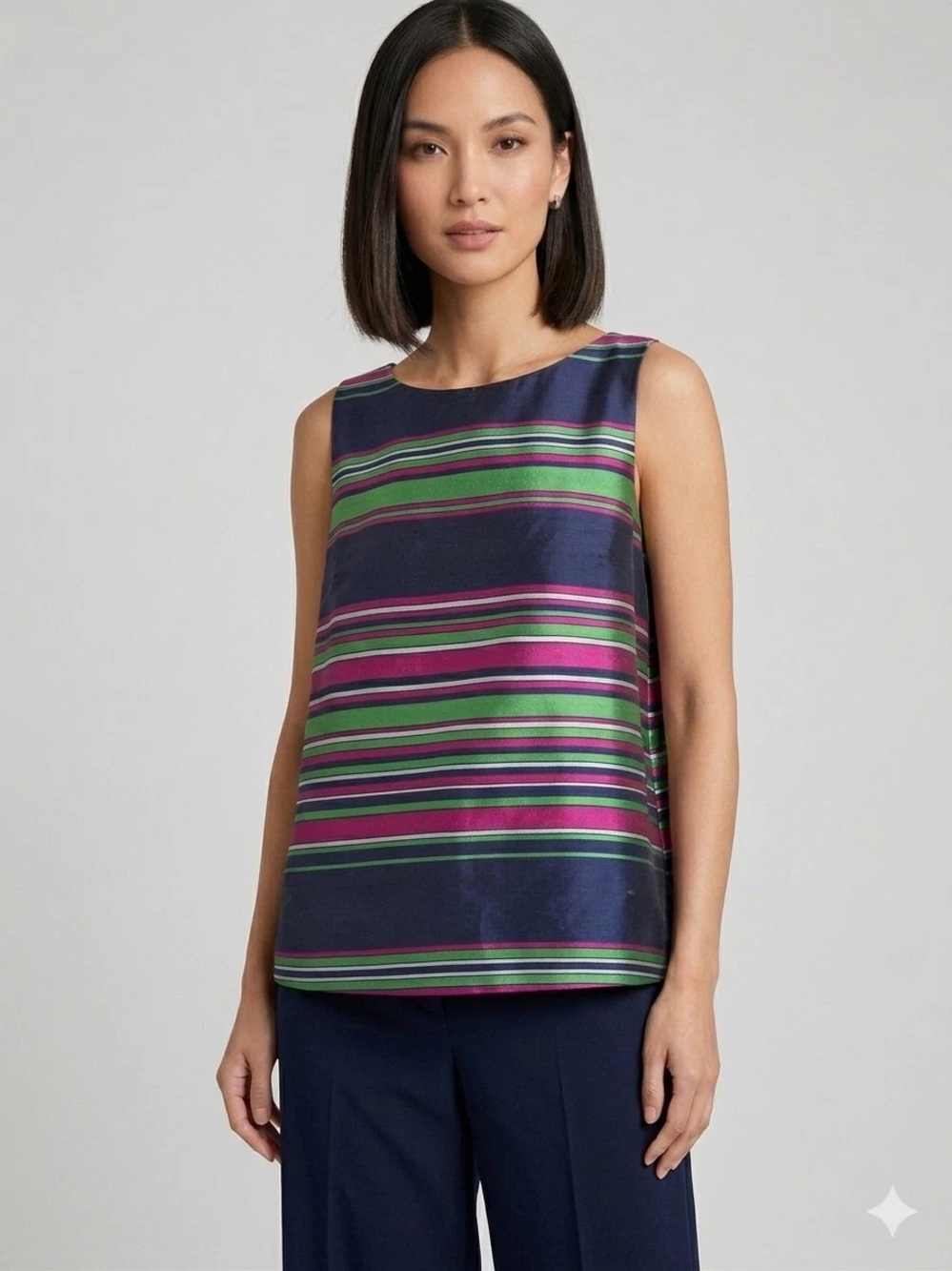New Talbots 100% Silk Shell Tank Womens Sleeveless Top Jewel Striped 18W